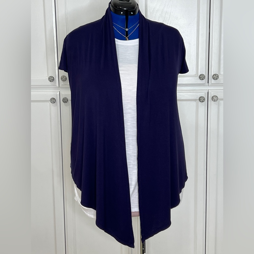 Isaac Liev Women’s Casual Cardigan short Sleeve Open Front Cardigan navy blue XL